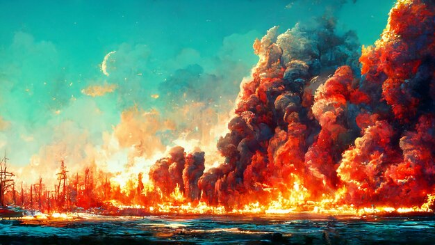 Pintura digital de acuarela abstracta de tormenta de fuego