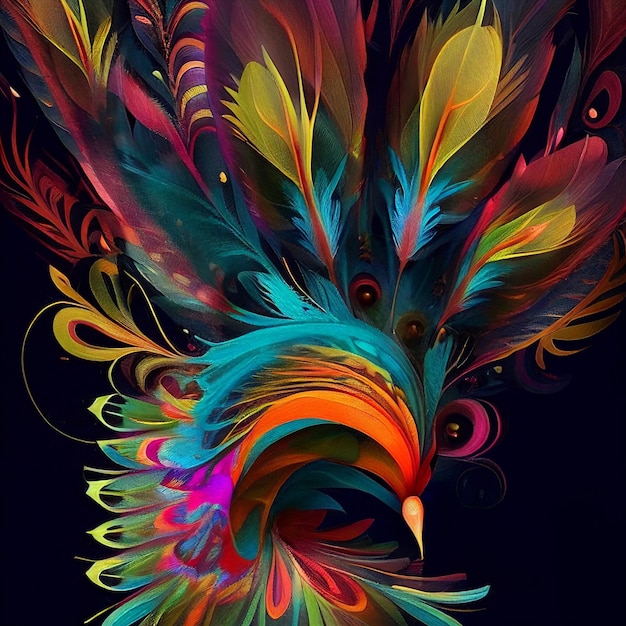 Pintura digital Ave del paraíso plumas adornadas