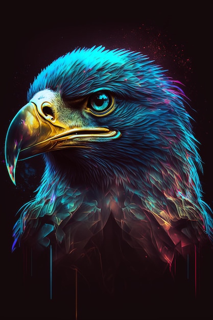 Pintura digital brilhantemente colorida de uma ai generativa de ave de rapina