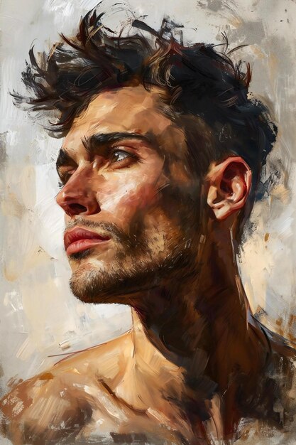 Pintura digital de la cara de un joven Pintura al óleo en lienzo