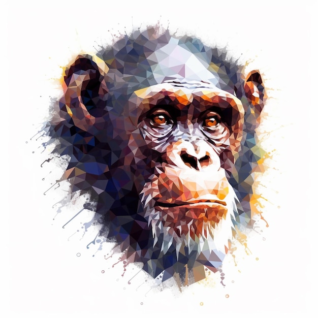 Una pintura digital de un chimpancé con una mancha de pintura.