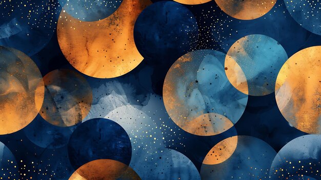 una pintura digital de círculos con la luna en el fondo