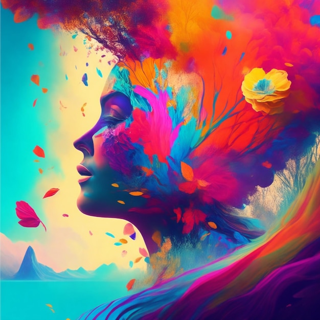 Una pintura digital colorida El concepto para el bienestar de la salud mental y la atención plena en la depresión