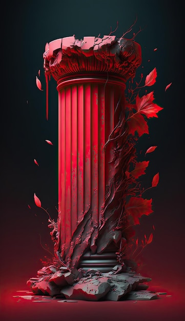 Una pintura digital de una columna con una hoja roja.