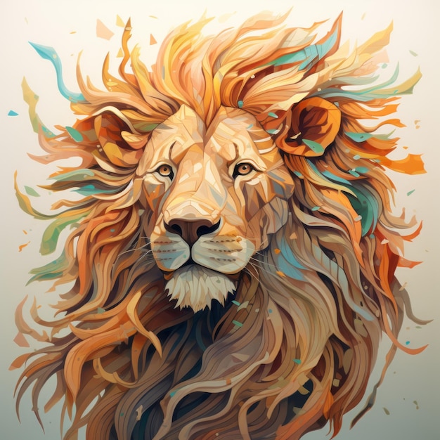 Foto pintura digital de cabeça de leão neorromântica colorida