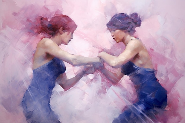 Pintura digital de duas mulheres brigando em conversão artística