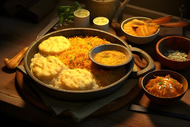 Foto pintura digital de farofa comida brasileira composição deslumbrante na mesa