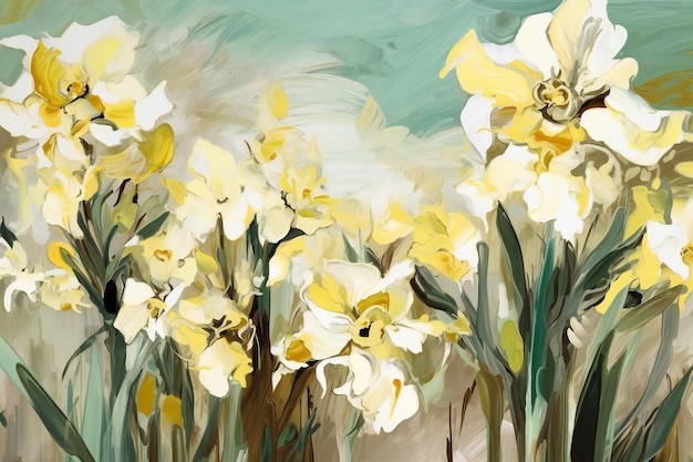 Pintura digital de narcisos em estilo aquarela Ilustração desenhada à mão
