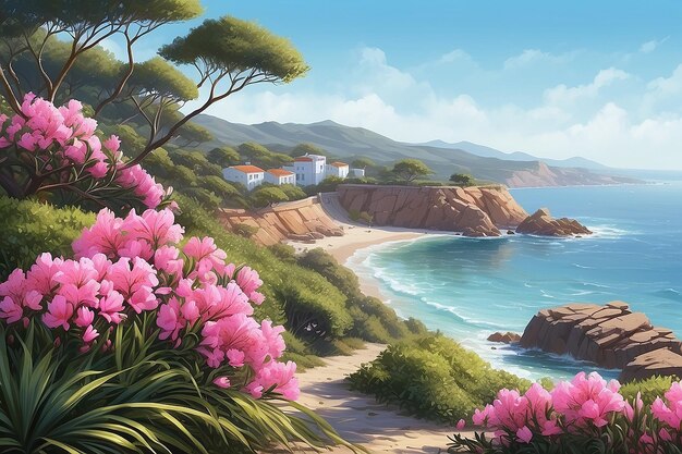 Pintura digital de paisagens costeiras de oleander