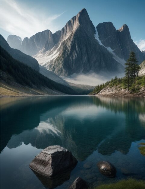 pintura digital de picos de montanhas no inverno montanhas cobertas de neve paisagem