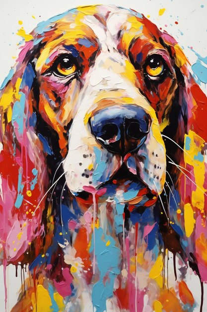 Pintura digital de um cão Basset Hound com olhos coloridos