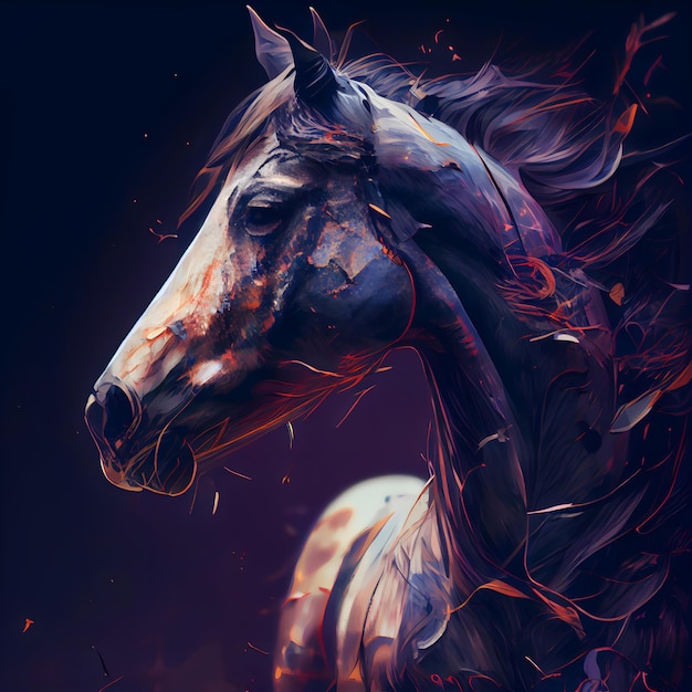 Pintura digital de um cavalo no fogo Pintura digital de um cavalo