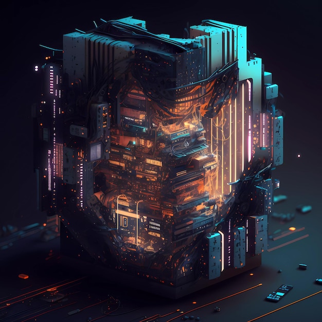 Una pintura digital de un edificio con la palabra cyberpunk.