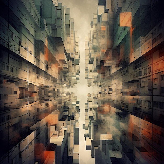 Una pintura digital de un edificio con las palabras "ciudad de los sueños".