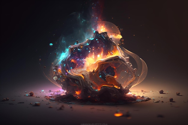 Una pintura digital de una esfera con la palabra fuego.