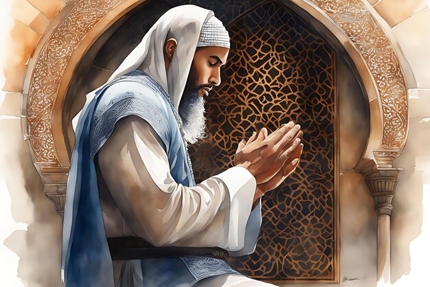 Pintura digital estilo aquarela Orando Sufi Muslim