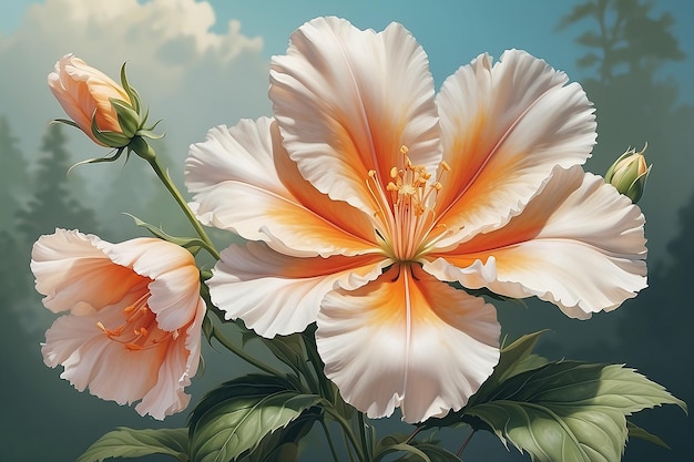 Pintura digital de la flor de la papaya en pleno florecimiento