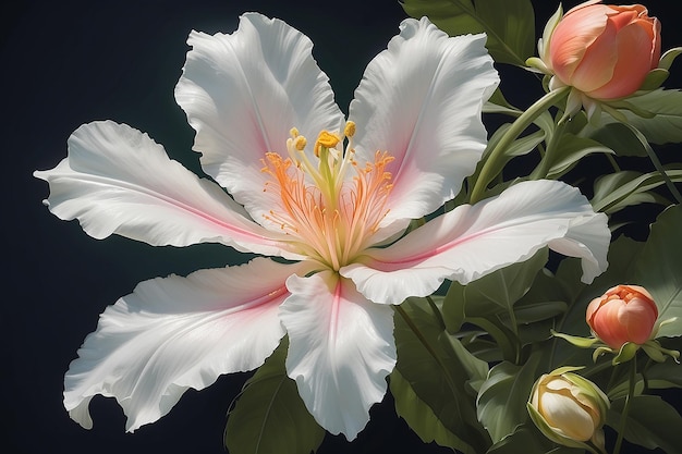 Pintura digital de la flor de la papaya en pleno florecimiento