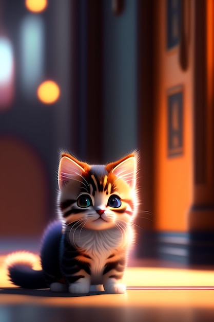 Una pintura digital de un gato junto al fuego.