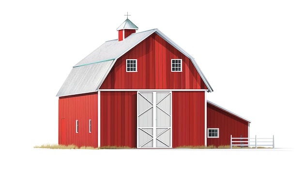 Foto una pintura digital de un granero rojo clásico con un techo blanco y adornos blancos