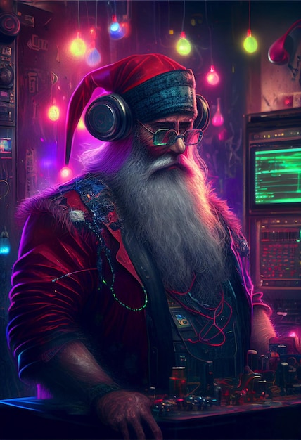 Una pintura digital de un hombre que lleva un sombrero rojo y gafas con la palabra dj.