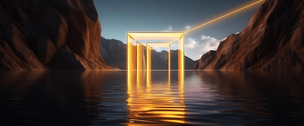 Una pintura digital de una luz dorada en un lago.