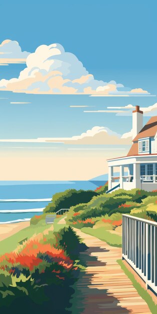 Foto pintura digital de una majestuosa casa de playa en montauk, nueva york