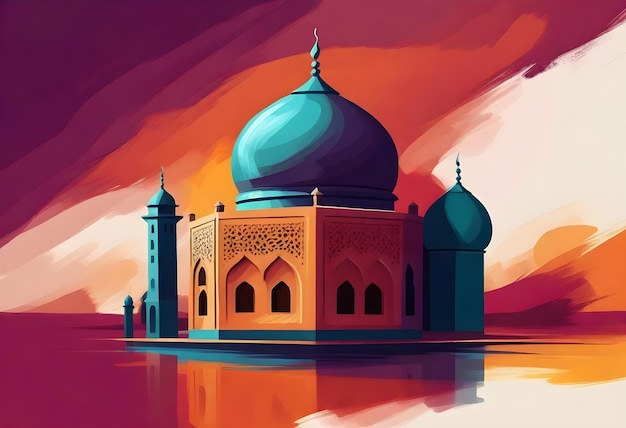 una pintura digital de una mezquita en la ciudad