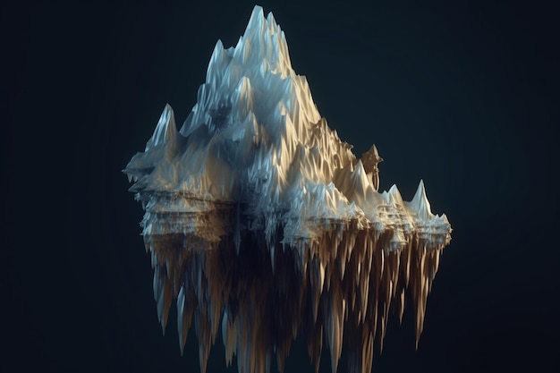 Una pintura digital de una montaña con el reflejo de la montaña en el agua.