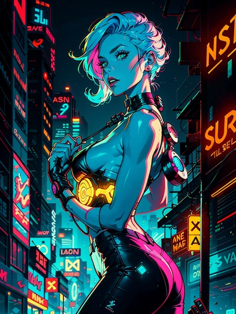 una pintura digital de una mujer de cabello azul arte cyberpunk de Josan Gonzalez ganador del concurso de behance