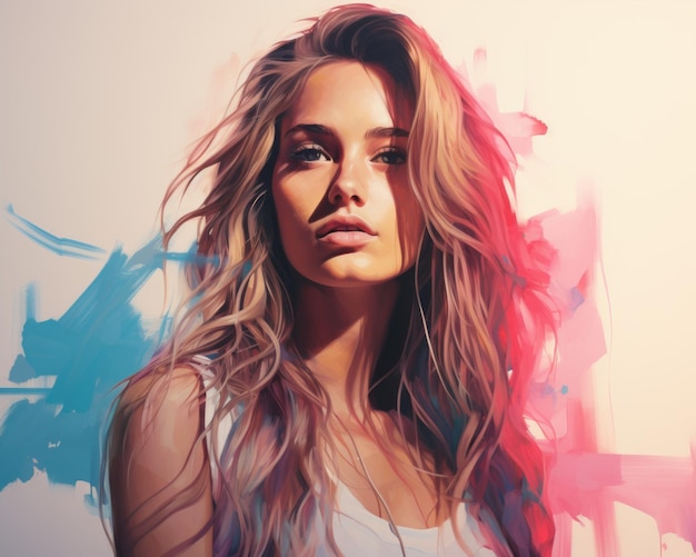 una pintura digital de una mujer con cabello largo