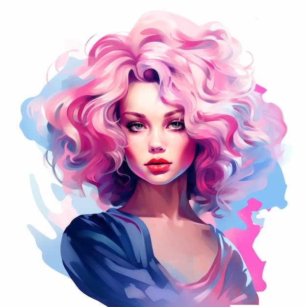 una pintura digital de una mujer con cabello rosado