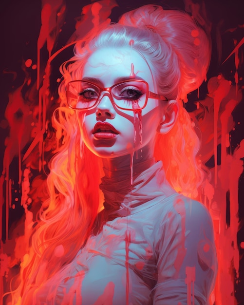 una pintura digital de una mujer pelirroja y con gafas