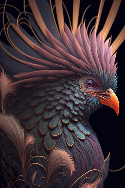 Pintura digital de un pájaro sobre un fondo negro generativo ai