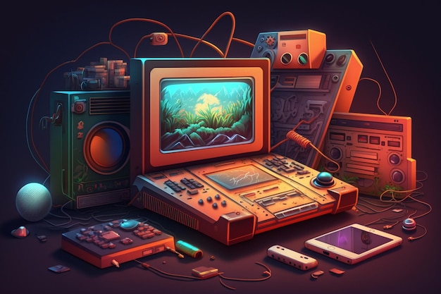 Una pintura digital de la pantalla de una computadora con un videojuego.