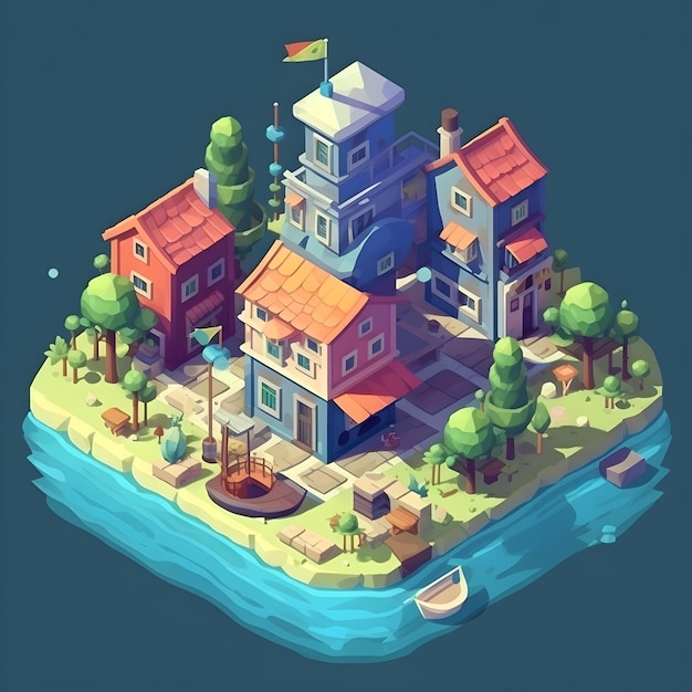 Una pintura digital de una pequeña isla de tierra flotante con una pequeña casa en ella