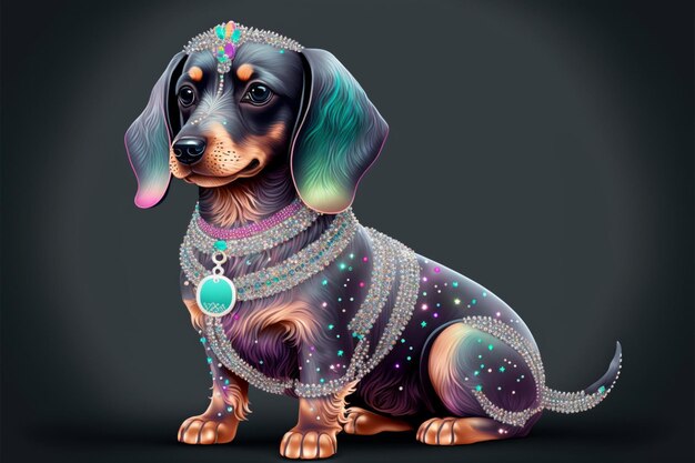 Pintura digital de un perro salchicha ai generativo