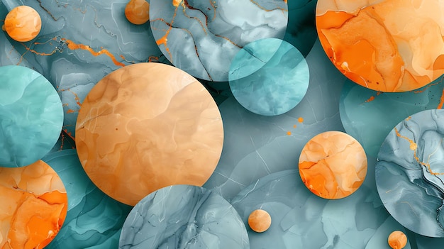 una pintura digital de un planeta con círculos naranja y azul y las palabras "el universo"