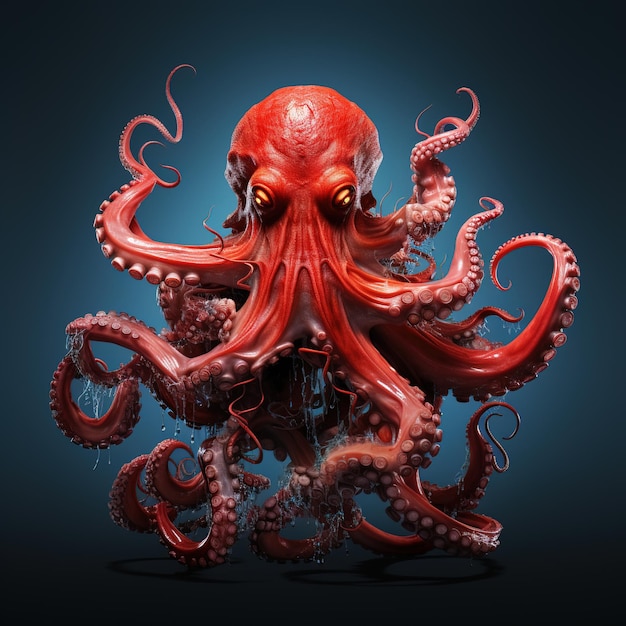 Una pintura digital de un pulpo rojo