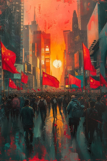 Foto una pintura digital que captura la energía y el espíritu de una manifestación de trabajadores