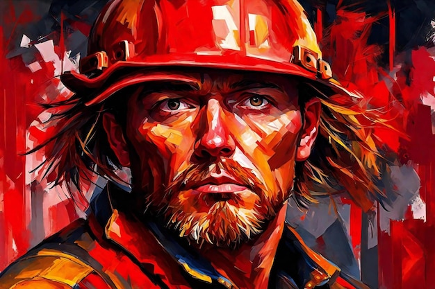 Pintura digital de un retrato de un bombero con un casco