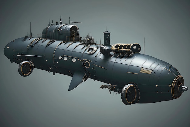 Pintura digital de un submarino Steam punk