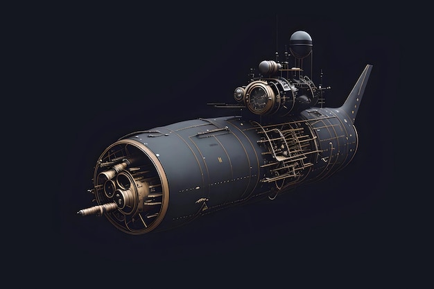 Pintura digital de un submarino Steam punk