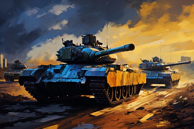 Foto pintura digital de un tanque de batalla en una ilustración 3d de una base militar