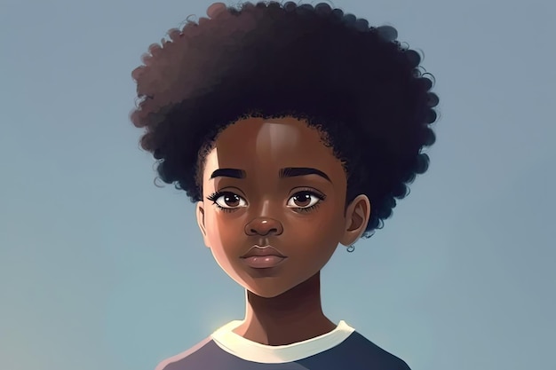 Pintura digital vibrante com uma jovem garota com uma linda pele escura Generative AI