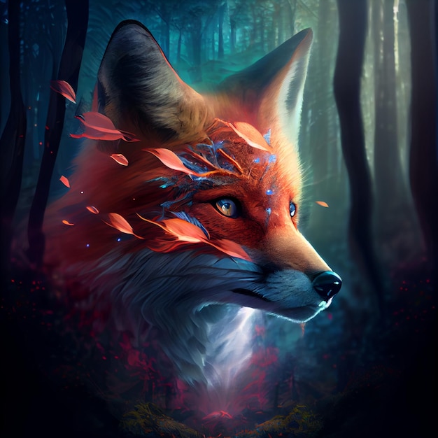 Pintura digital de un zorro en un bosque generativo ai