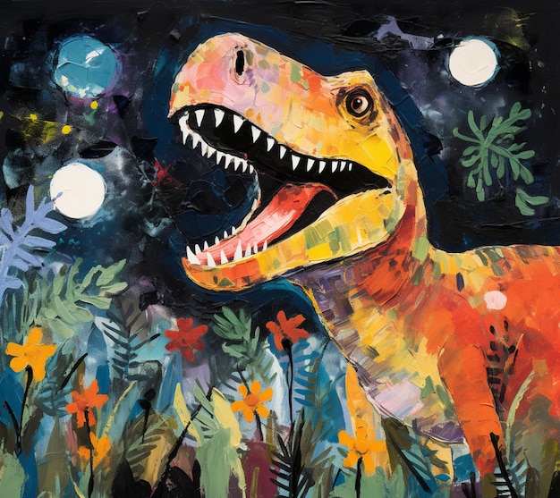 pintura de un dinosaurio con una boca llena y un cuerpo completo generativo ai