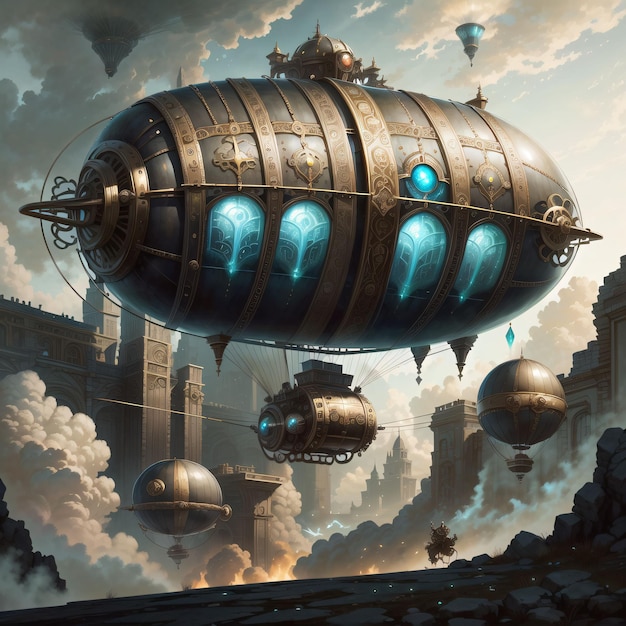 Una pintura de un dirigible