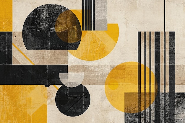 una pintura de un diseño con un fondo amarillo y negro