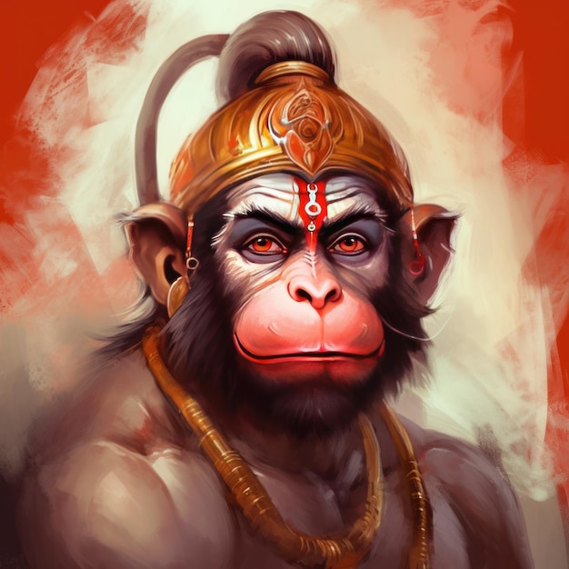 Pintura do deus hindu Hanuman também chamado de Maruti e Bajrang bali é um deus hindu e um divino companheiro vanara do deus Rama generative ai